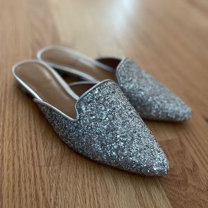 J. Crew Pointy Toe Silver Glitter Flats